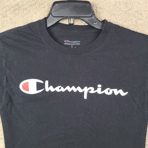 Champion Shirt Mens Small Black Crew Neck‎ Short Sleeve Graphic Tee Cotton - Picture 2 of 7